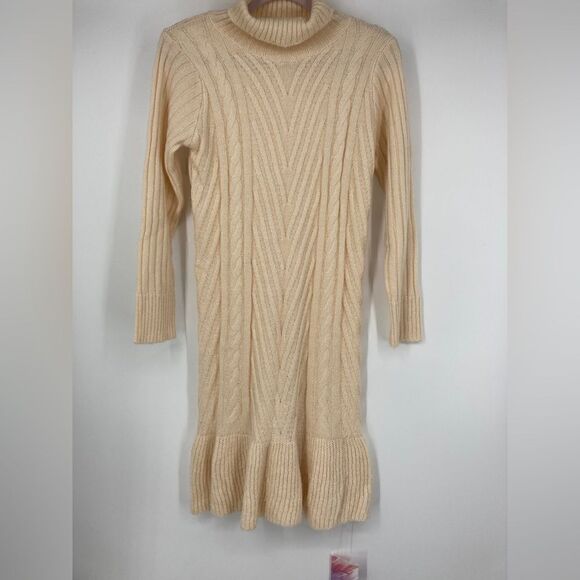 NWT ChicWish Turtleneck Braid Knit Ivory Dress Size M - Picture 7 of 10